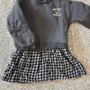 Zara Gray and Black Checkered Kids Dress